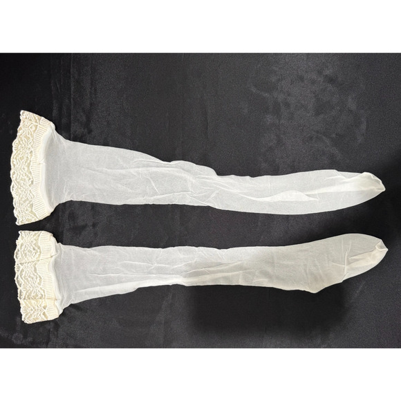 Vintage 90s Victoria's Secret Lace Thigh Highs White Sheer Secret Hosiery NIB - Picture 2 of 6
